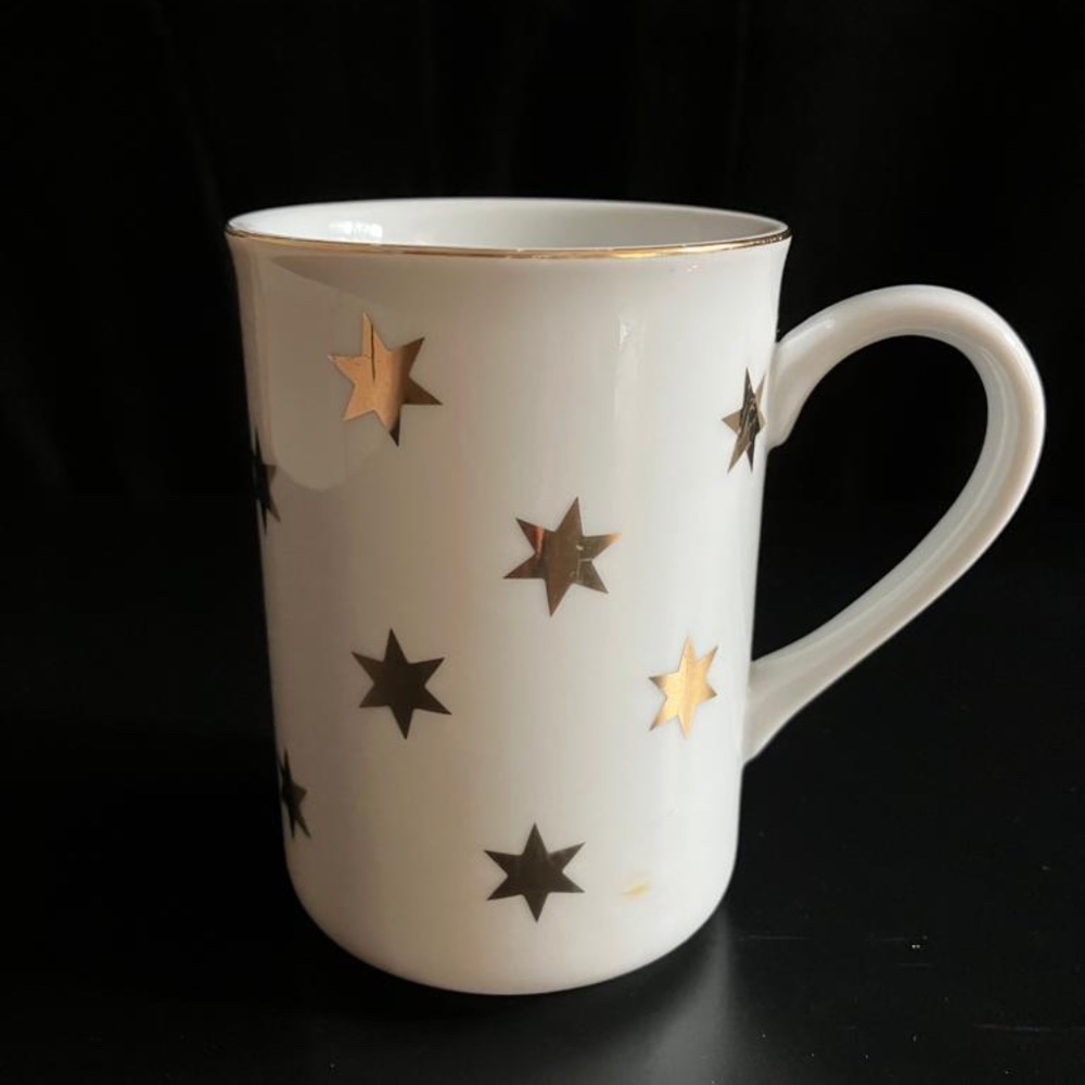 Vintage American Atelier Party Time Gold Stars White Fine China Mug 1992